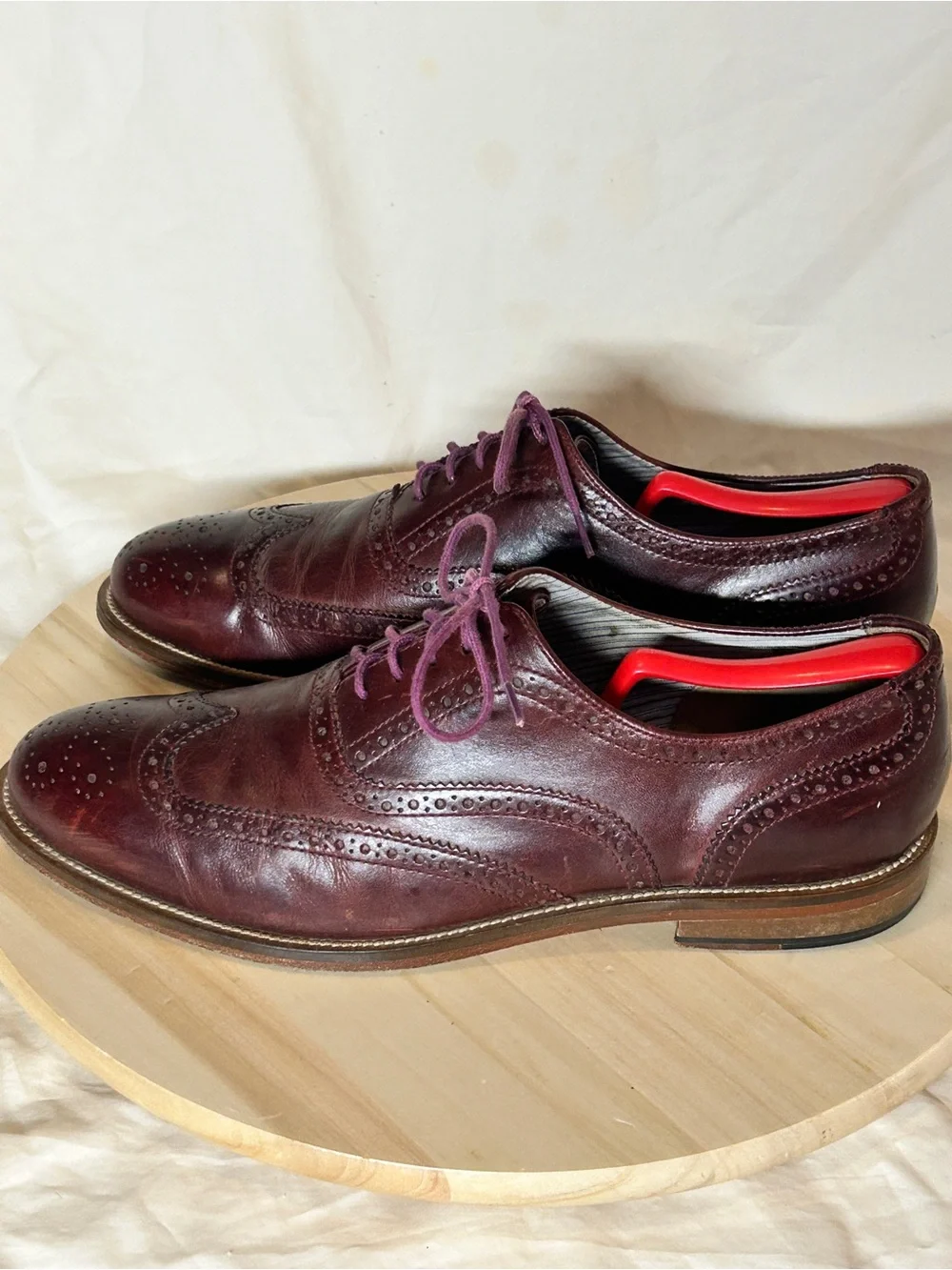 J SHOES Charlie Burgundy Leather Wingtip Oxford Dress Shoes Men US 10 UK 9